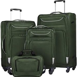 Coolife Luggage 3 Piece Set Suitcase Spinner Softshell lightweight (dark green)