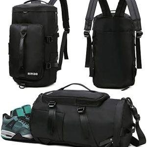 Gym Bag for Men Women - Sports Duffle bag Travel Backpack Weekender Overnight Bag with Shoes Compartment Black - MIYCOO